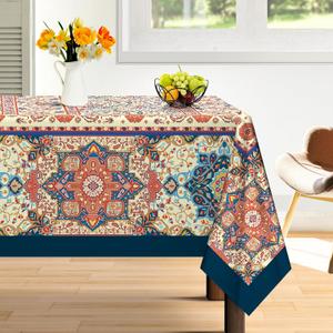 Arquiel Boho Tablecloth Waterproof, Rustic Vintage Table Cloth Rectangle Stain Resistant, Washable Table Cover for Home Kitchen Dining Party Decoration (55×70 Inch)