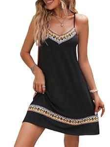 Verdusa Women's Spaghetti Strap Loose Embroidery Short Dress Summer Cami Dress Black Small