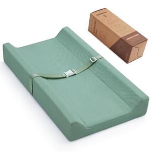 Blissful Diary Baby Changing Pad with Waterproof Lining Foam, Includes a Soft & Washable Cover, Contoured Changing Table Pads for Dresser Top with Non-Slip Bottom, 3216 (Green, Rectangular)