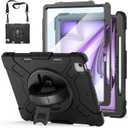 Case for iPad Air 13 Inch M4/M3/M2 (2026/2025/2024): Silicone Shockproof Case with Screen Protector - Stand - Handle - Shoulder Strap - Pen Holder- Black