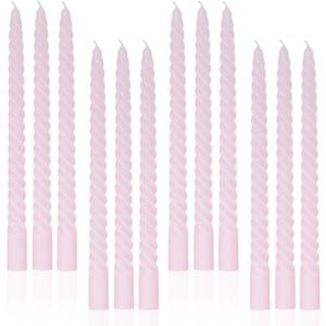 LPUSA Light Pink Tall Taper Candles Spiral Candle Sticks, Unscented Pastel Candle for Holiday, Wedding and Home Decoration, 10inch, 12 Pack(E-Light Pink)