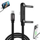 Invisible Holder Charger Cable, 240W USB C to Lightning Cable 1.5M/4.9FT Braided Fast Charging Cord, 90 degree Connector & 360° Adjustable Stand for iphone, Gaming, Home, Office, Black, 1 Pack