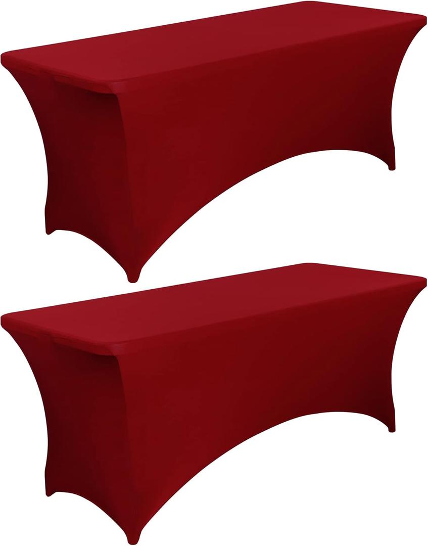 6FT Fitted Tablecloths for Rectangle Tables, 2 Pcs - Stretch Spandex Table Cover Protector for Banquet, Massage Bed, Wedding, Birthday, 72 Length x 30 Width x 30 Height, Dark Red