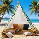 Betterhood 7' Large Teepee Tent for Adults, Play Tent with Carry Bag, 5 Sides Canvas Kids Teepee Tent Indoor & Outdoor Tents for Party, Wedding, Photo Prop, White