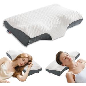 Ergonomic Contour Pillow with Soft Memory Foam for Side, Back & Stomach Sleepers, Normal Size