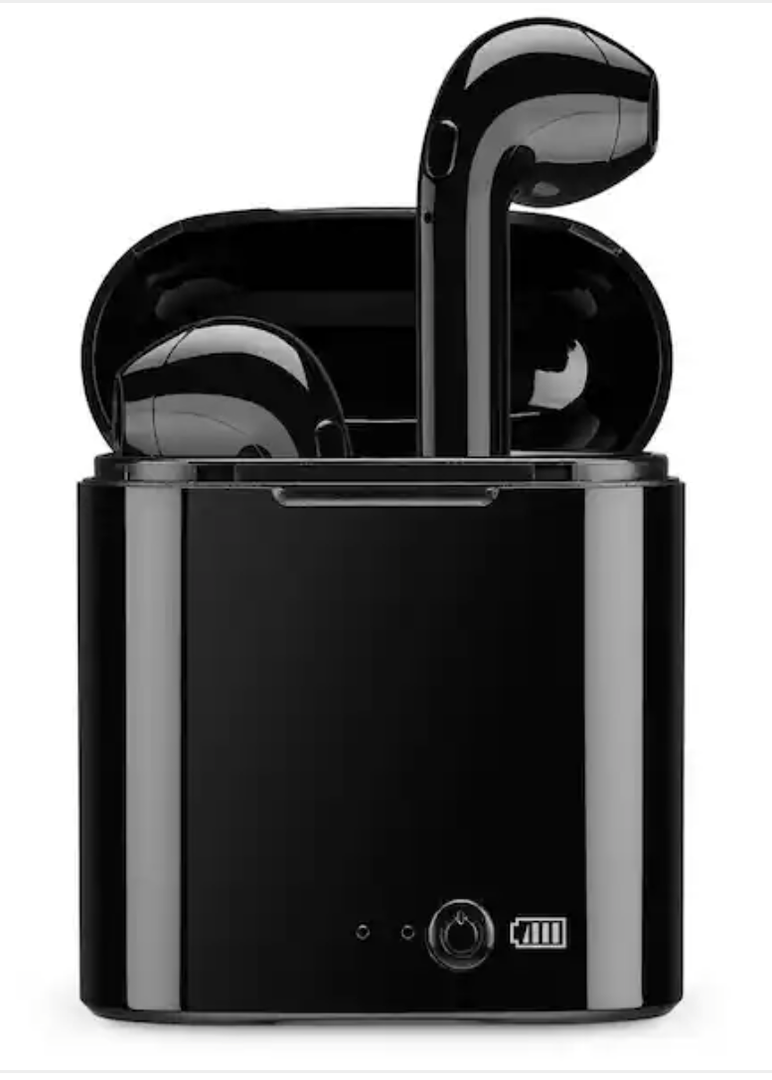 Black Truly Wireless Bluetooth with Rechargeable Case, Built-in Microphone Earbud and In-Ear