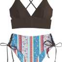 ZAFUL Women Tankini Set, Ribbed High Cut Surplice Swimsuit Bathing Suit with Spaghetti Straps (Small, 4-white-black)