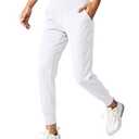 G Gradual Women's Joggers High Waisted Yoga Pants with Pockets Loose Leggings for Women Workout, Athletic, Lounge (White, Medium)