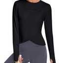 BMJL Womens Workout Tops Black Long Sleeve Shirts Fall Yoga Hiking Tshirts Cute Crop Tops Gym Thumb Hole(M,Black)