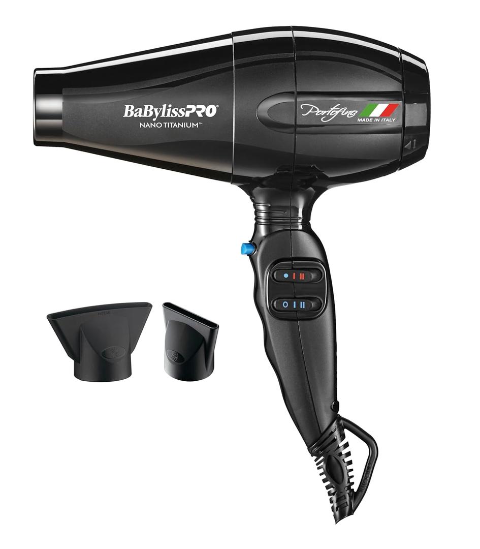 BaBylissPRO Nano Titanium Italian Portofino Hair Dryer - Professional 2000 Watt Blow Dryer (Black)