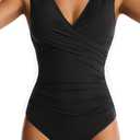 Women's One Piece Swimsuit Tummy Control Plung V-Neck Bathing Suit Wide Straps Swim Suit Wrap Swimwear, XL