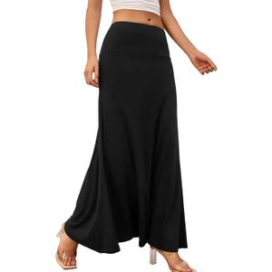 SEAFORM Women's Casual Mid Long Skirts Stretchy Ultra-Soft Flowy Maxi Formal Skirts High Waist Lounge Skirts for Women (Large, Black)