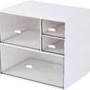 Desk Organizer with 4 Drawers, Makeup Organizer, Desktop Storage Box, Cosmetics Storage Box for nail polish, Lipstick, Brushes, Jewelry, Skincare, Bathroom Organization Boxes(White)