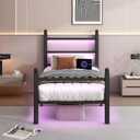 CLIBFENG Twin Bed Frame with Headboard and Footboard,Steel Slats Support-LED Bed Frame with USB Charging Station,Mattress Foundation-Under Bed Storage,No Box Spring Needed,Noise Free,Black, Size: Twin, 75"L x 54"W x 35.5"H