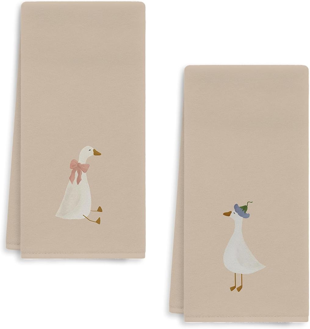 Funny Coquette Bow Silly Goose Kitchen Towels - Set of 2, Goose Decorative Hand Towels for Bathroom, Goose Lover Gifts, Goose Dish Tea Towels for Kitchen Decor, 16x24 Inch