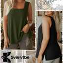 Evervibe 3 Pack Summer Plus Size Tank Tops for Women Sleeveless Tunic Shirts Square Neck Tops Side Slits Olive Green, Black And Gray (XL)