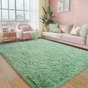 Super Fluffy Area Rug for Living Room 5x7 Feet, Modern Indoor Shaggy Carpet, Soft Plush Non Slip Rugs for Bedroom Kids Room Cloakroom Home Decor, Mint Green