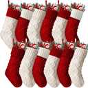 Hungdao 12 Pcs Christmas Stockings Mini Knitted Xmas Stockings Bulk 8.3 Inch Rustic Socks Double Sided Fireplace Hanging Vintage Stockings for Family Christmas Decorations (Red, White)