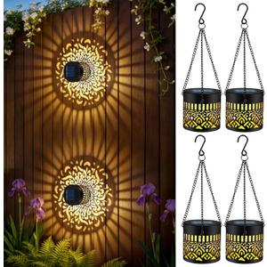 Forlivese 4 Pack Solar Powered Fence Lights, Metal Mandala Solar Lights Outdoor, LED Hanging Solar Mandala Lights Garden Decor for Yard, Porch, Backyard, Patio, Front Door, Warm White