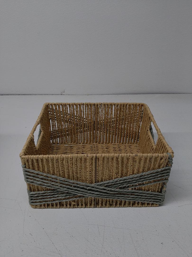 Storage Baskets for Organizing, Recyclable Paper Rope Basket with Wood Handles, Decorative Hand Woven Basket Organizers for Makeup Books Shelves Living Room