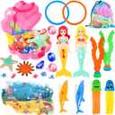 HUUIDY Pool Toys, Swim Diving Toys for Kids Set with Upgraded Shell Treasure Chest, Pool Mermaid with Storage Bag Pool Game Summer Beach Water Birthday Party Gift(Shell Box)