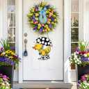 Menkxi Hello Spring Door Sign for Front Door Wooden Spring Doors Hanger Wreath Rustic Floral Yellow Duck Porch Decor with Bow Hanging Decorations for Indoor Outdoor Home Porch Wall Easter Decor