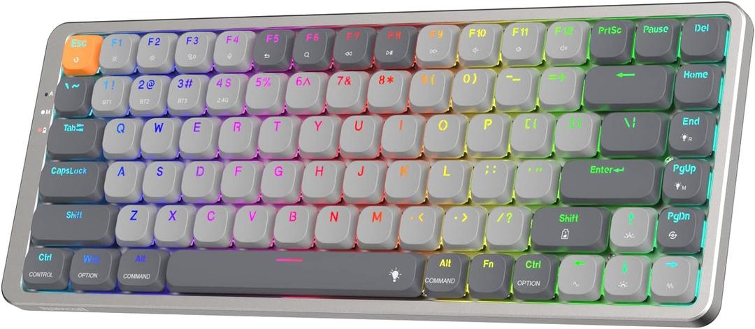 Redragon K652 75% Wireless RGB Mechanical Keyboard, Tri-Mode 84 Keys Ultra-Thin Gaming Keyboard w/Aluminum Top Plate, 100% Supported Win/Mac System & Low Profile Brown Switch