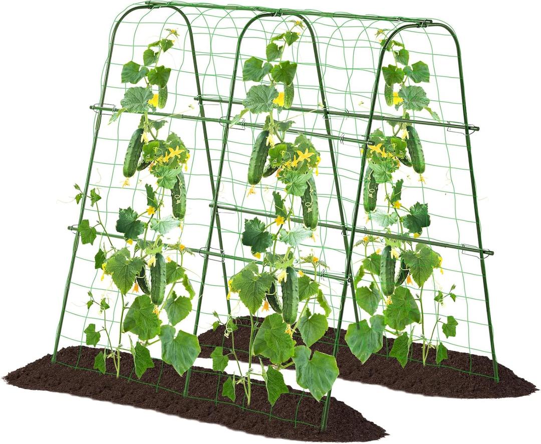 FOLLOOK Garden Cucumber Trellis for Climbing Plants Outdoor, 48x48inch U-Shape Arch Trellis for Garden Raised Bed, Plant Support for Grape Vine Tomato Vegetable Pea Bean, Green