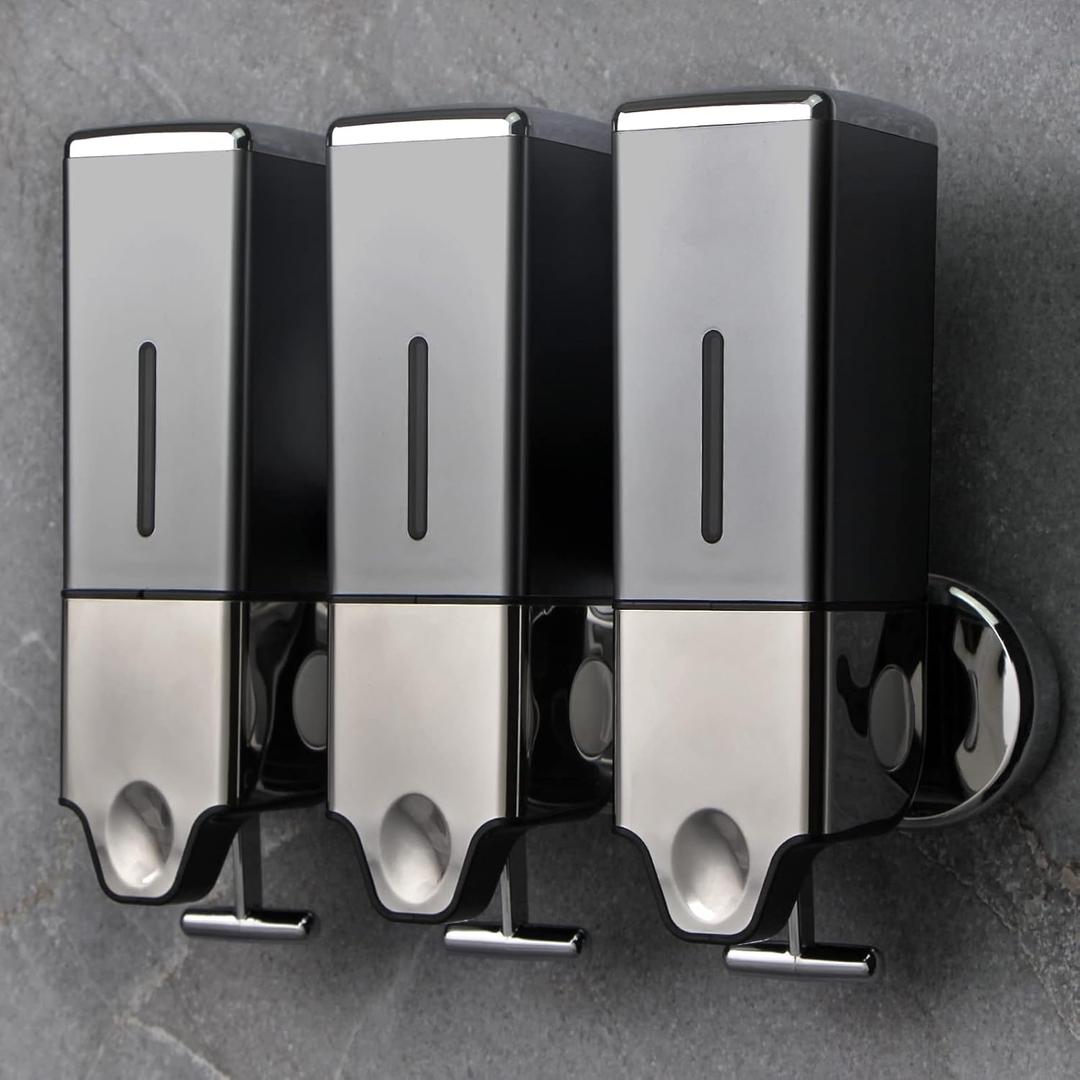 3 x 500ml per Cup Wall Mounted Manual Soap Dispenser for Home, Bath, Kitchen, Hotels, Restaurants. Shower and Lotion (Grey), 