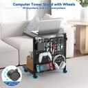Computer Tower Stand with Pegboard Organizer, Height Adjustable 2-Tier PC Tower Shelf for Floor with Accessories, CPU Holder Cart with Locking Wheels for Most PC Gaming Home Office, 24.2-29.5"