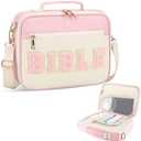 Bible Cover Case for Women Grils, Preppy Bible Bag with Adjustable Shoulder Strap, Waterproof Bible Carrying Tote Bags Holder for Bible Study Supplies Accessories & Christian Gifts (Light Pink)