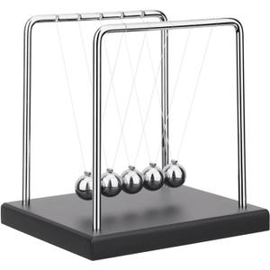5 Large Beads Newton's Cradle Balance Balls Desk Toys Office Decorations with Black Wooden Base Desk Balance Balls Fun Science Physics Toys for Office/Bedroom/Living Room