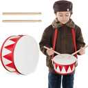 Kids Drum Set 8 Inch Wooden Toy Drum with Adjustable Strap 2 Drumsticks Educational Sensory Musical Instrument Toy Set for Toddlers Kid Baby Boys Girls Gift(Red Triangle Style)