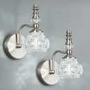 Modern Wall Sconce Set of Two Indoor Wall Lamp Nickel Vintage Wall Sconces Glass Wall Light Bathroom Vanity Light Fixture Wall Mounted Room Sconce Wall Lighting (1-Light (2-Pack))
