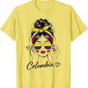 Colombian Girl Colombia Flag Proud Afro Colombian Women T-Shirt, Yellow, Large