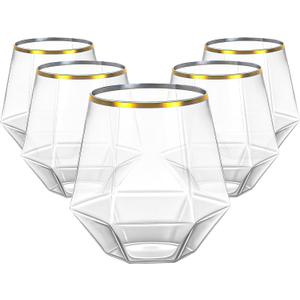 Lullaby 40pcs Plastic Wine Glasses with Gold Rim, 12oz Clear Disposable Wine Cups for Champagne Whiskey Cocktail, Perfect for Parties, Weddings and Daily Use