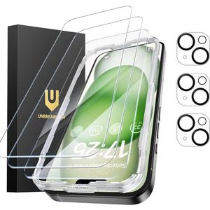 UNBREAKcable iPhone 15 Plus Screen Protector 3-Pack, Upgraded Dual-Tempered Glass + 3 Camera Lens Protectors, Military-Grade 9H Hardness, HD Clarity, Anti-Fingerprint, Case Friendly, 6.7 Inch