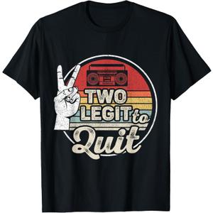 Retro Vintage 2nd Birthday Hip Hop Theme Two Legit to Quit T-Shirt Small