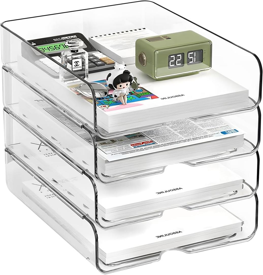 2-Tier Paper Organizer for Desk, Stackable Desk Organizer Paper Tray, Ideal for Office Supplies, A4 Storage (Clear, 2-Tier)