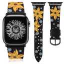 Minyee Leather Band Compatible with Apple Watch Band 38/40/41/42mm Women, Dressy Designer Embossed Premium Leather Wristband Sunflower Fashion Strap for iWatch Series 11 10 9 8 7 6 5 4 SE/Ultra 3 2 1