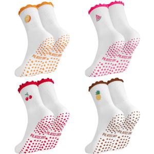 2 x Pilates Grip Yoga Socks for Women Cute Non Slip Socks | Cute Non Slip Socks, Athletic Grippy Sock, Barre Ballet Fitness Workout (White)