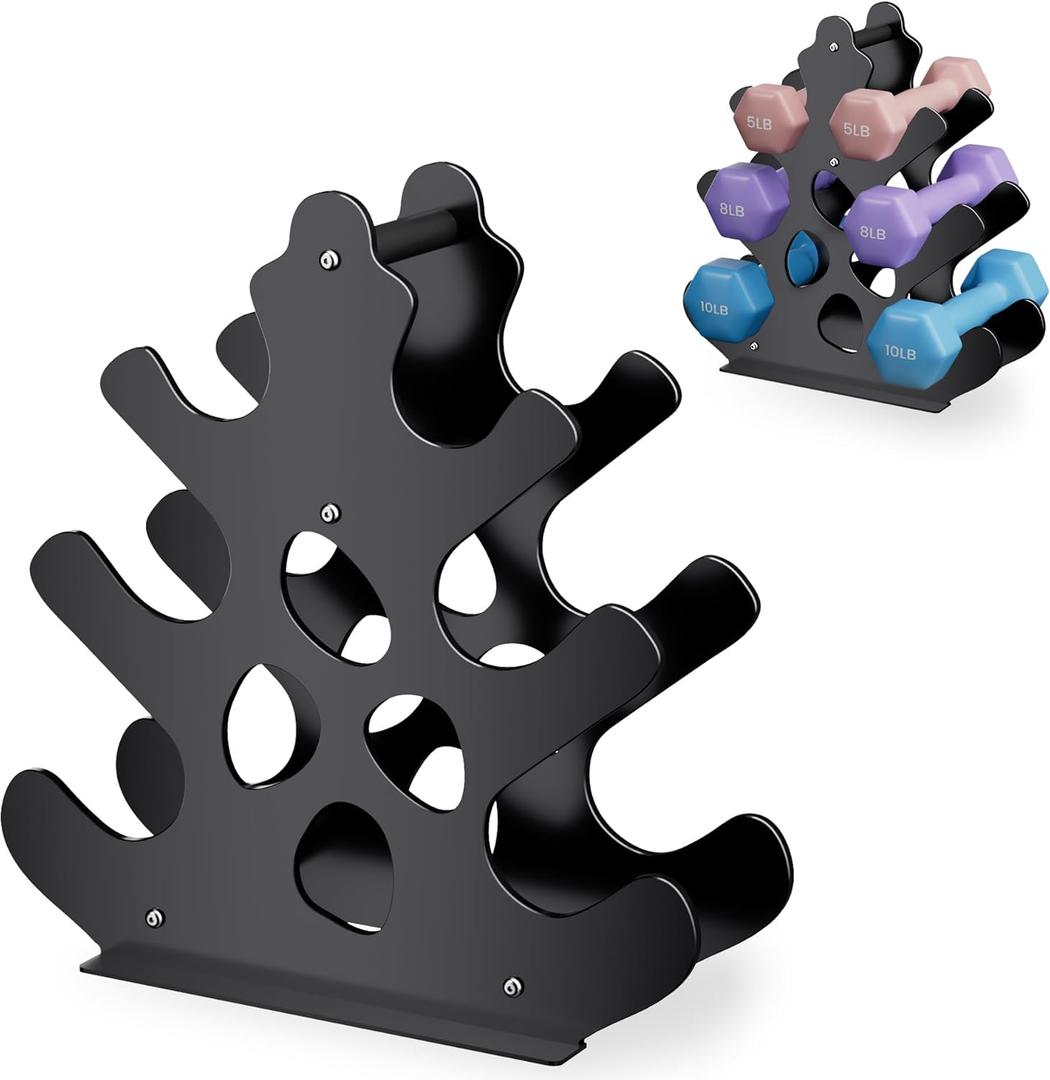 Dumbbell Rack Stand with Anti-Slip Pads for Home Gym, Compact A-Frame Design Weight Rack with Handle, Coral-Inspired & Space-Saving Dumbbell Holder (Dumbbells Not Included) (3 tier)