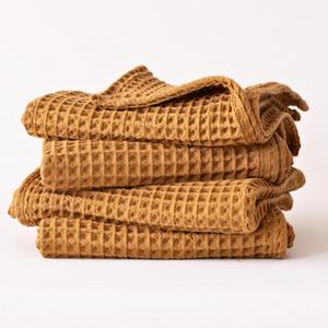 Premium Waffle Hand Towels Pack of 4 Extra Large 20x35 inch - 100% Turkish Cotton, Waffle Weave, Quick Dry, Lint Free, Super Absorbent, Thin Hand Bath Towel (Caramel, Set of 4 Hand Towels)