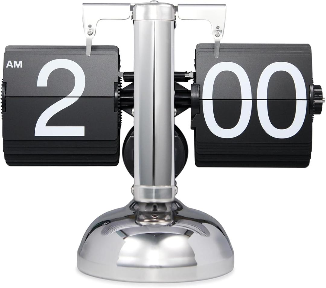 Vintage Flip Clock - Retro Digital Desk Clock With Auto Flip Mechanism, Battery Powered Internal Gear Operation for Home Office Decor (Black)
