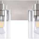 Bathroom Light Fixtures, 2-Light Brushed Nickel Bathroom Vanity Light, Modern Wall Sconces with Clear Glass Shade for Hallway Kitchen Foyer