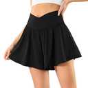 Merqueen Flowy Shorts Crossover Athletic Shorts for Women High Waisted Summer Skorts for Golf Tennis Black XXL