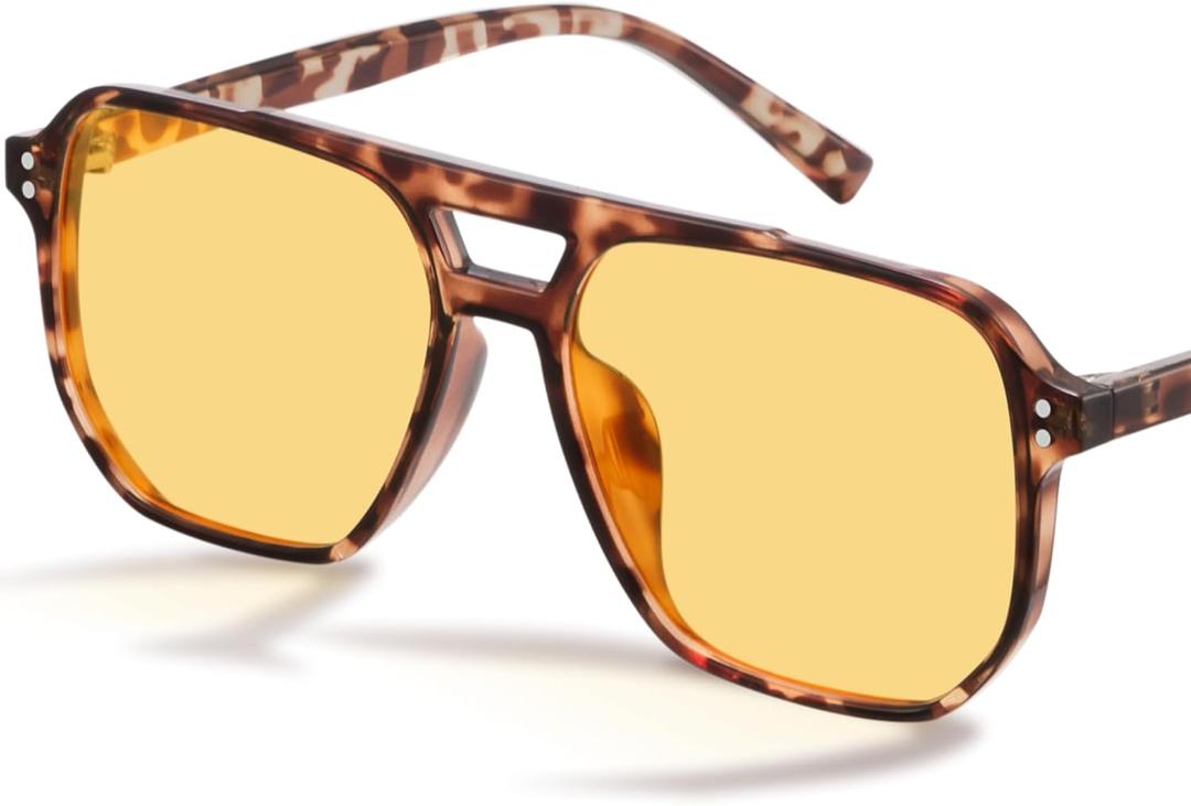 livho Vintage Aviator Blue Light Blocking Glasses, Fashion Oversized Frames with UV Protection Coating, Unisex Design (Leopard/Tortoise Night Vision Lenses)