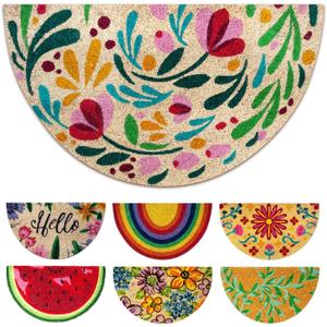 Coir Door mats Outdoor - Flora - Welcome mats for Front Door - Half Circle Coir Doormat Outdoor Entrance - 16''x27.5''