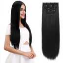 REECHO 24" Straight Long 4 PCS Set Thick Clip in on Hair Extensions Natural Black