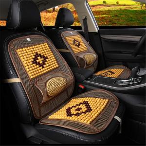 Wood Beaded Comfort Seat Cover with Cooling Ventilated Mesh Lumbar Back Brace Massage Support Cushion for Car Seat Chair (Beige)